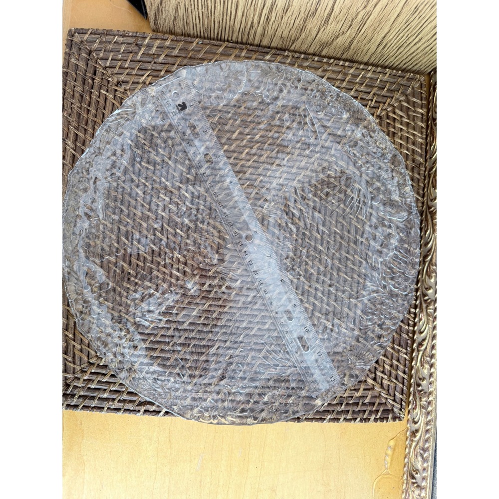 Vintage Clear Textured Glass Round Platter Pinecone Needle Winter Holiday 12.5"